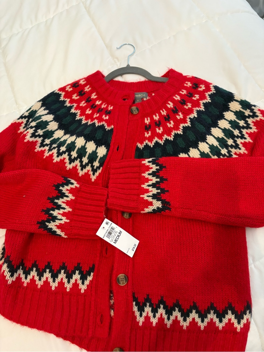 J. Crew Red Fair Isle Wool-Blend Cardigan Sweater